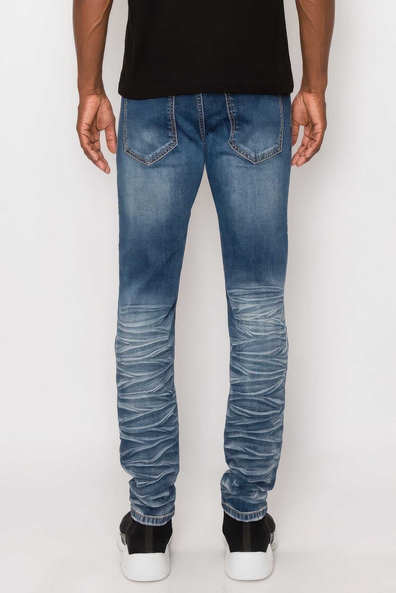 Men Creased Biker Denim Jeans