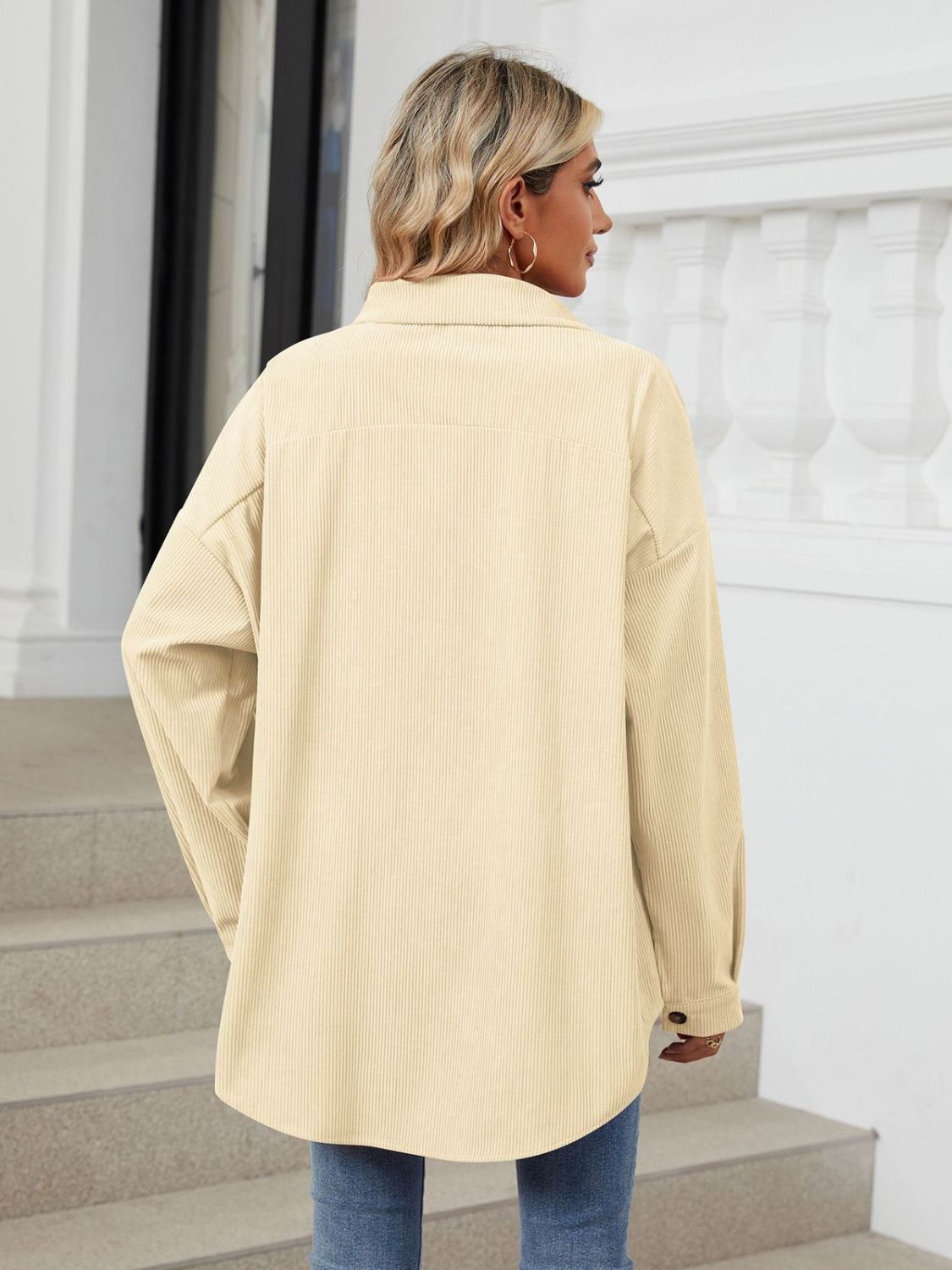 Collared Neck Long Sleeve Dropped Shoulder Shirt