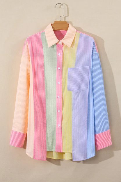 Striped Collared Neck Long Sleeve Shirt