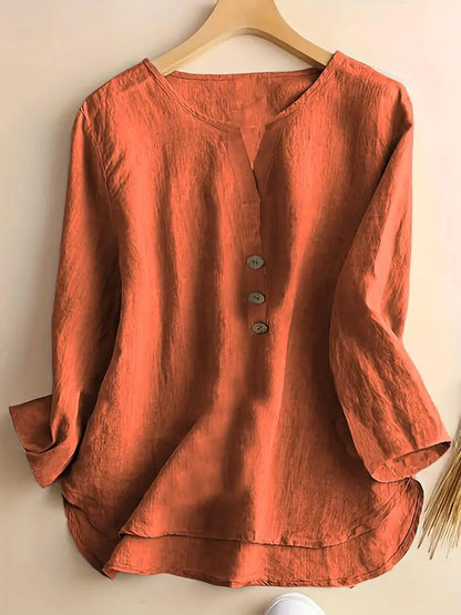 Notched Three-Quarter Sleeve Blouse