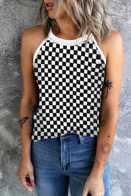 Checkered Grecian Neck Tank