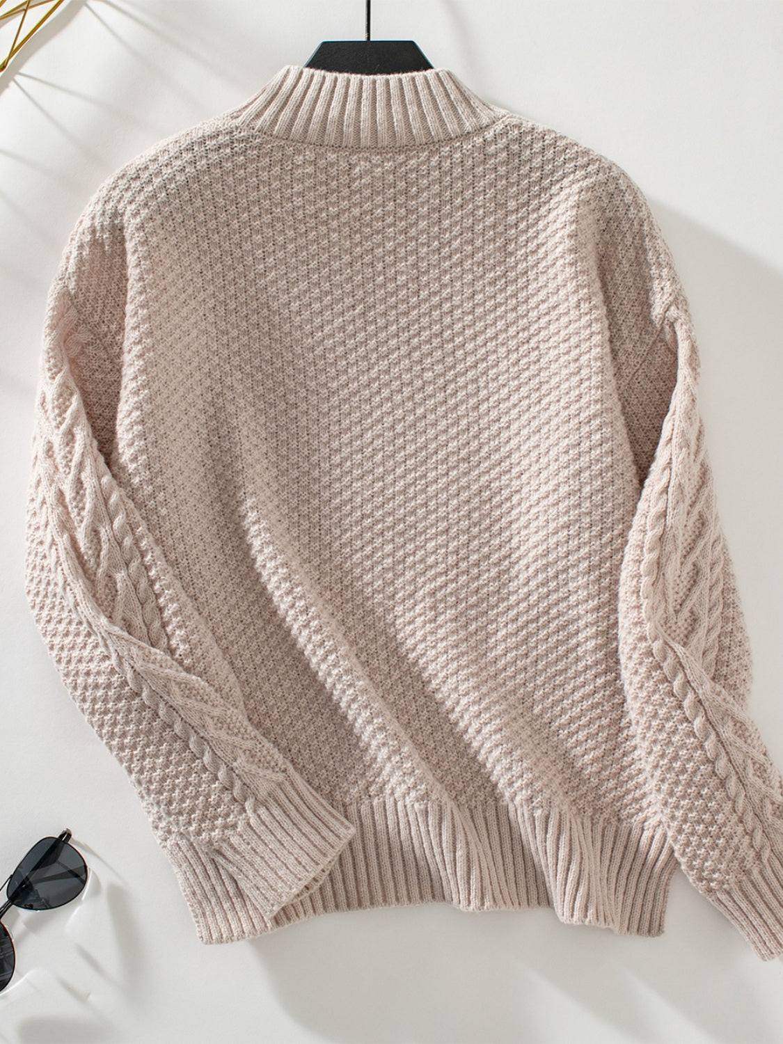 Cable-Knit Mock Neck Long Sleeve Sweater