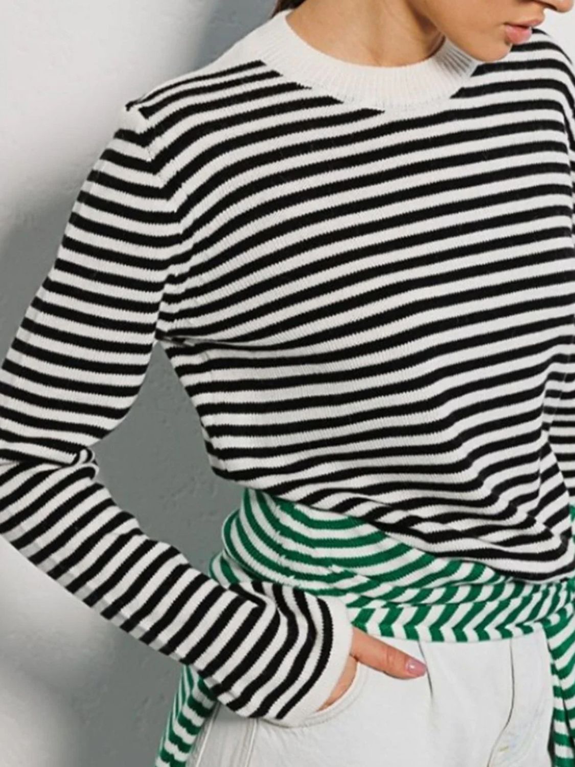 Striped Round Neck Long Sleeve Sweater