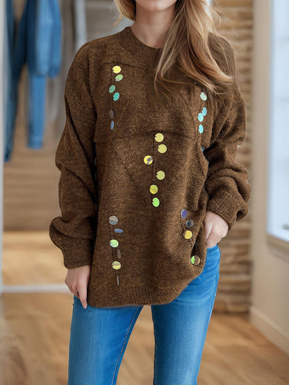 Sequin Mock Neck Long Sleeve Sweater