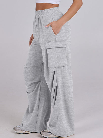 Elastic Waist Wide Leg Pants with Pockets