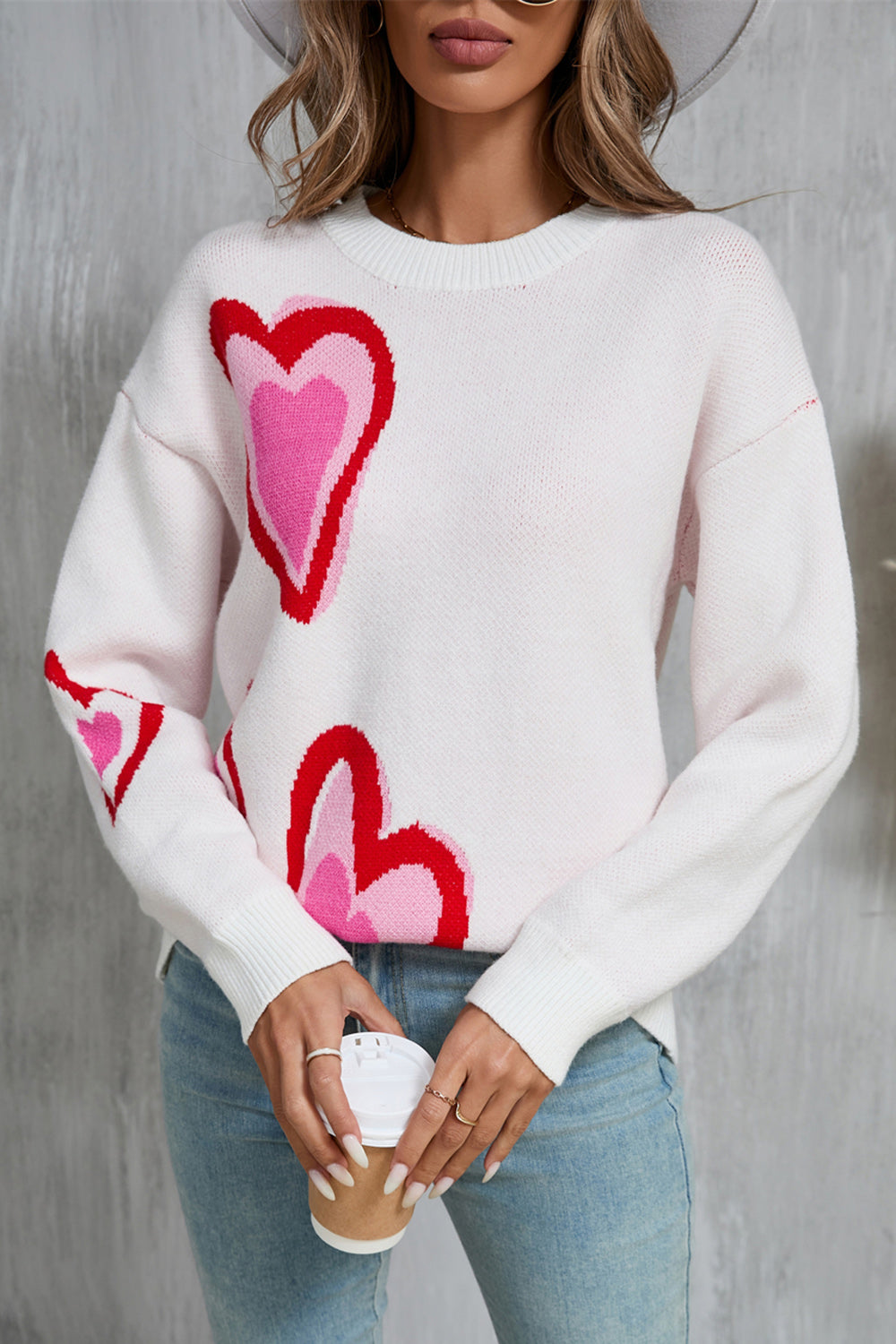 Angel Wings Heart Round Neck Long Sleeve Sweater