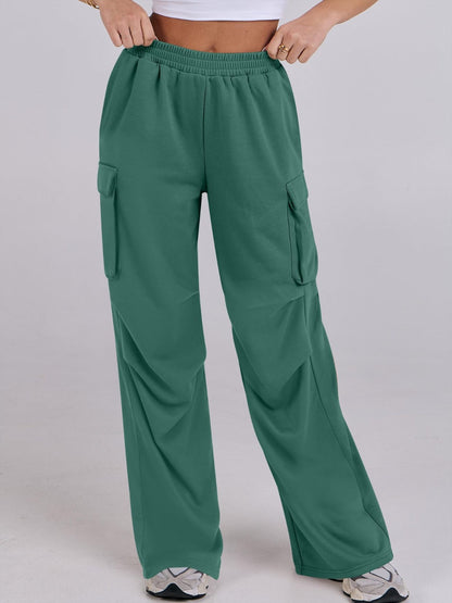 Elastic Waist Wide Leg Pants with Pockets