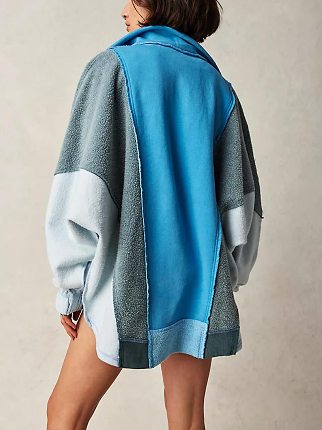 High-Low Exposed Seam Contrast Long Sleeve Sweatshirt