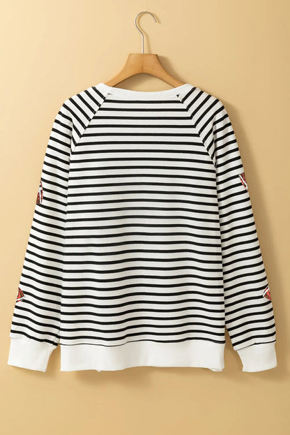 Sequin Football Striped Long Sleeve Sweatshirt