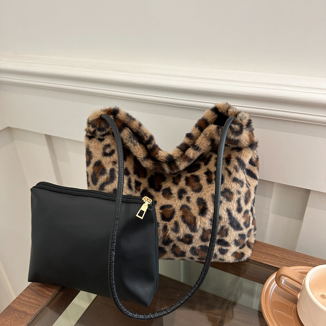 Leopard Furry Shoulder Bag