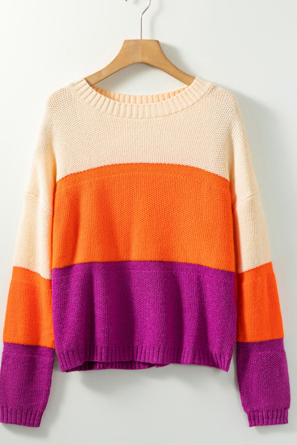 Color Block Drop Shoulder Round Neck Sweater