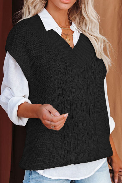 Cable-Knit V-Neck Sweater Vest