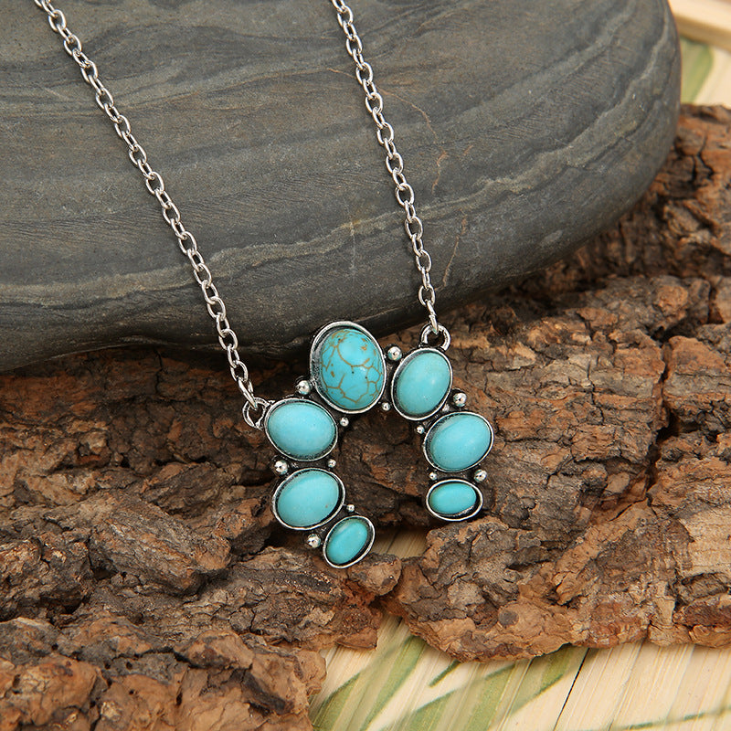 Artificial Turquoise Alloy Pendant Necklace