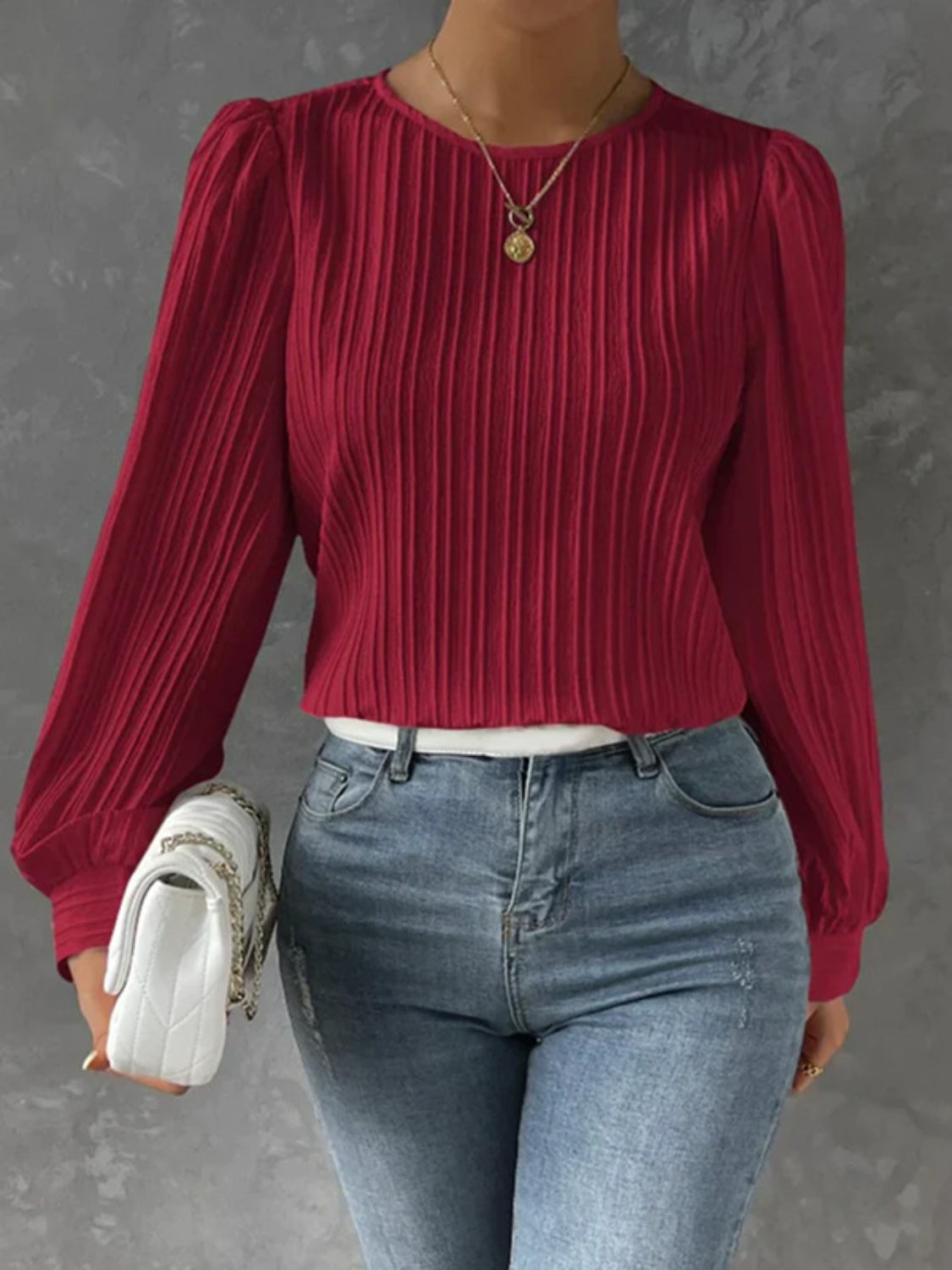 Round Neck Long Sleeve Blouse