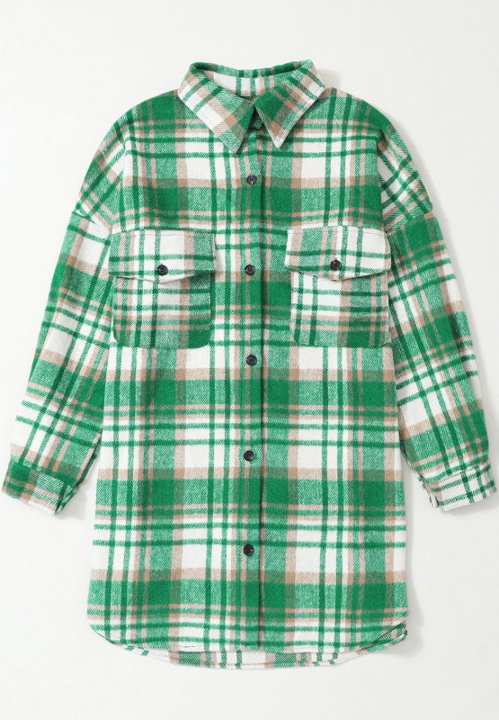 Plaid Flap Pocket Long Sleeve Shacket