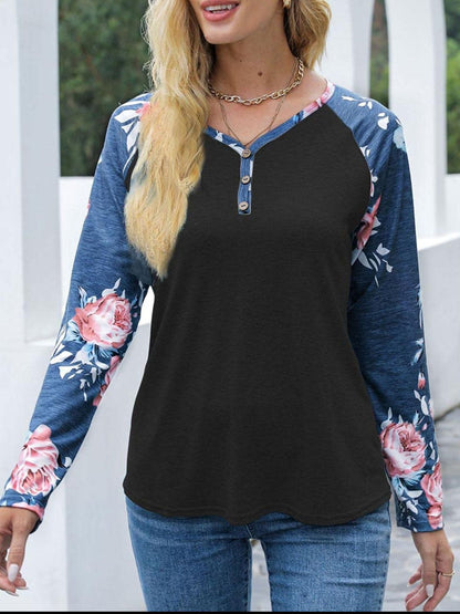 V-Neck Floral Long Sleeve T-Shirt