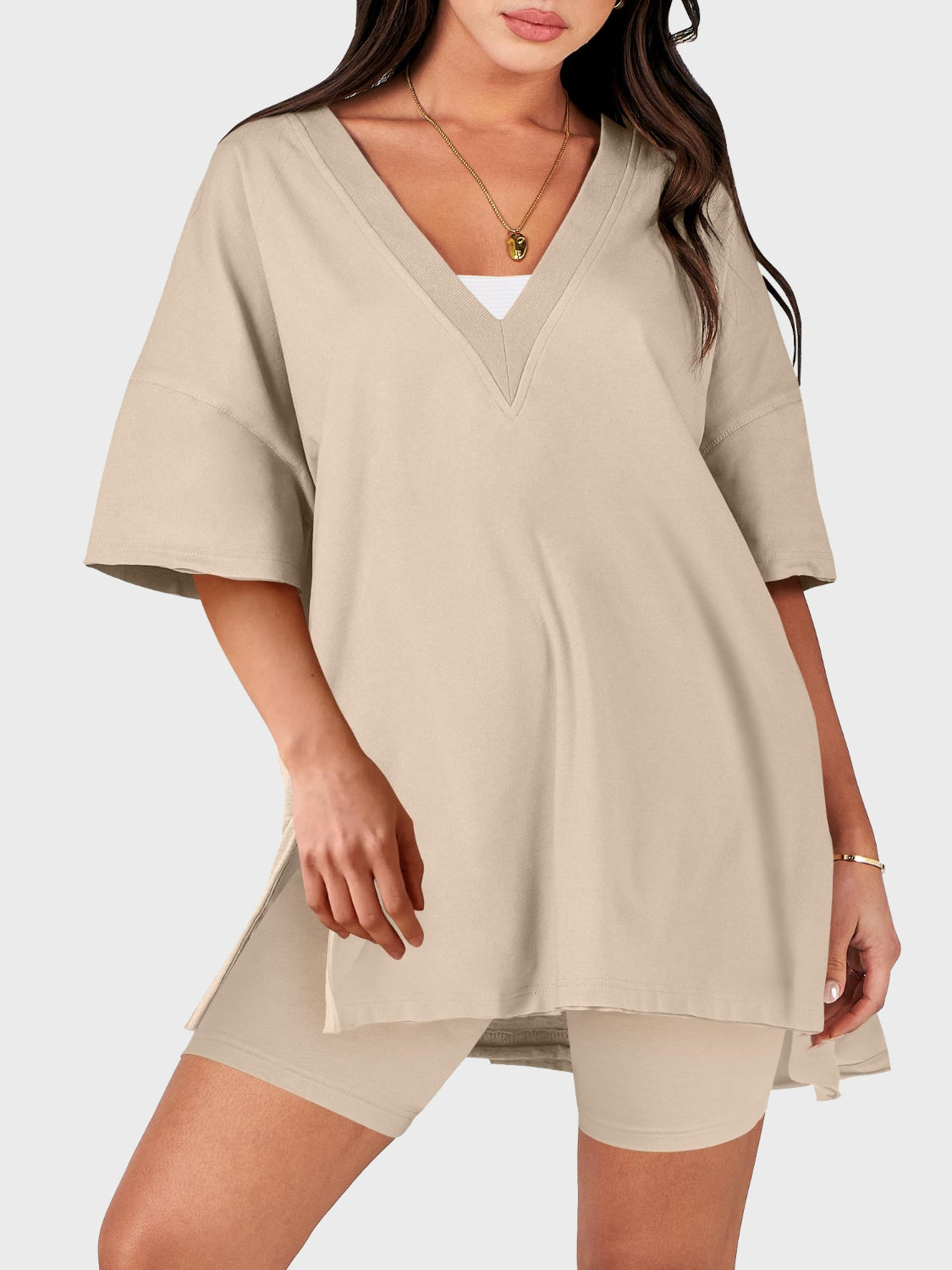 V-Neck Half Sleeve Top and Shorts Set