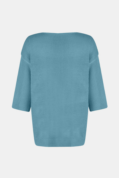 V-Neck Three-Quarter Sleeve Knit Top