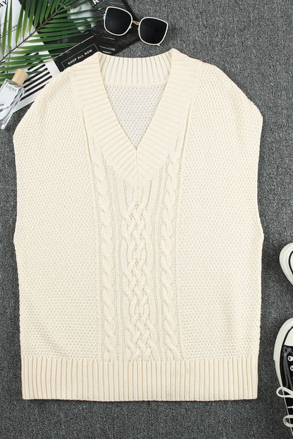 Cable-Knit V-Neck Sweater Vest