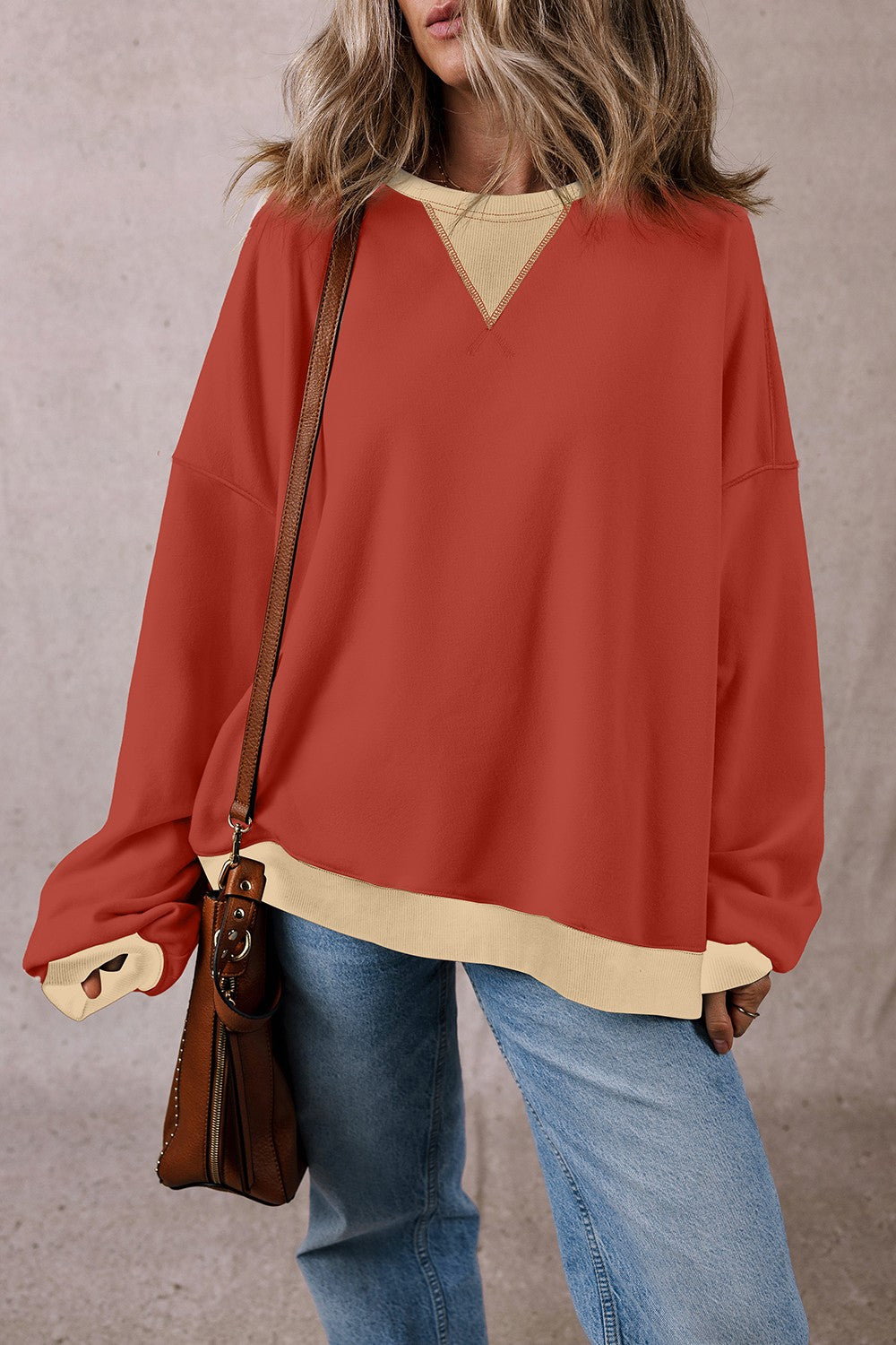 Contrast Round Neck Long Sleeve Sweatshirt