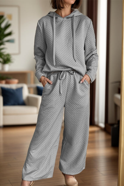 Drawstring Long Sleeve Hooded Top and Pants Set