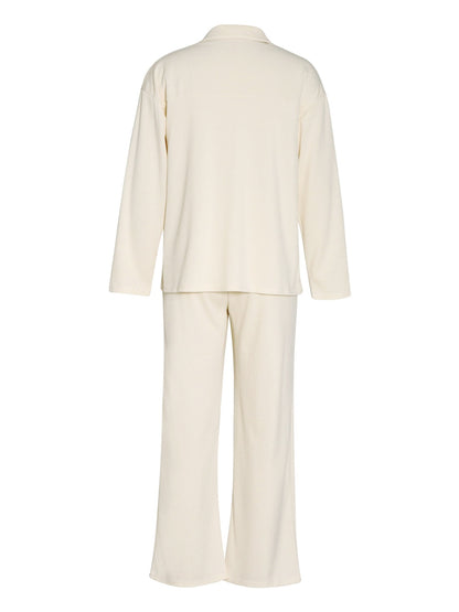 Collared Neck Long Sleeve Top and Drawstring Pants Set