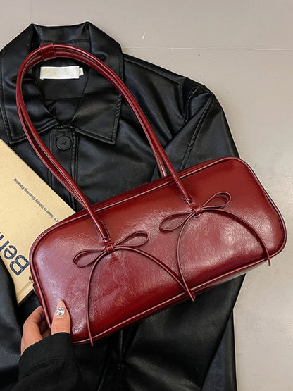 PU Leather Bow Trim Shoulder Bag