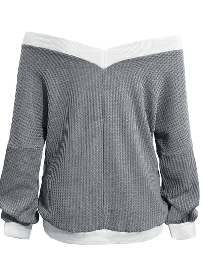 Contrast Trim Off-Shoulder Long Sleeve Sweatshirt