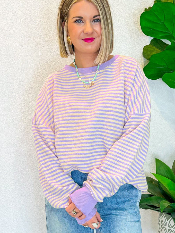 Striped Round Neck Long Sleeve Sweatshirt