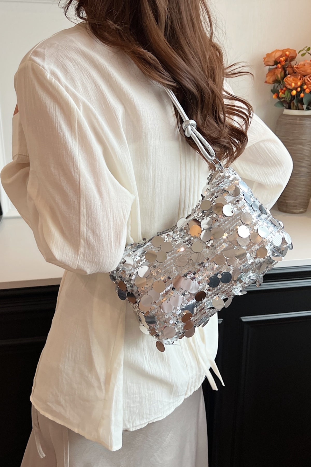 Sequin Knotted Straps Shoulder Bag