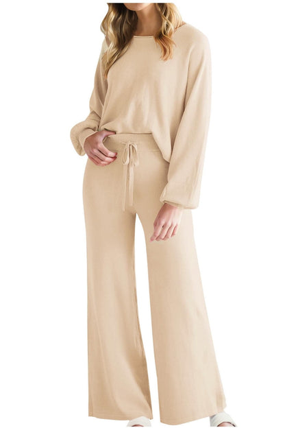 Round Neck Long Sleeve Top and Pants Set