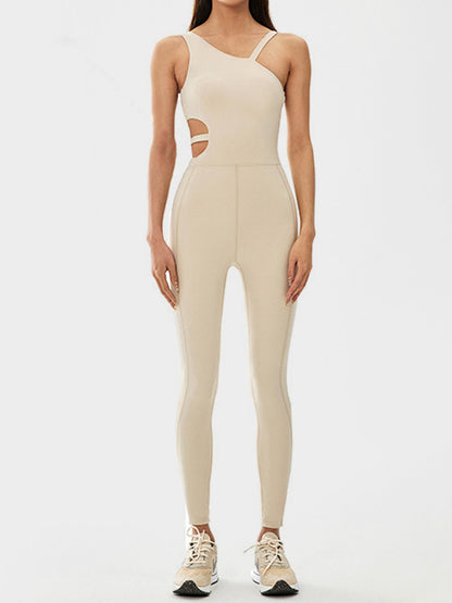 Cutout Asymmetrical Neck Active Jumpsuit