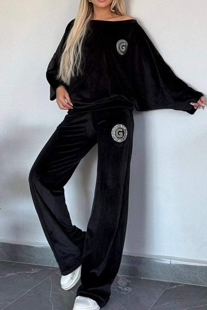 Full Size Boat Neck Long Sleeve Top and Pants Set