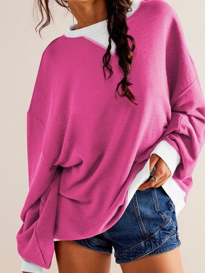 Contrast Trim Round Neck Long Sleeve Sweatshirt