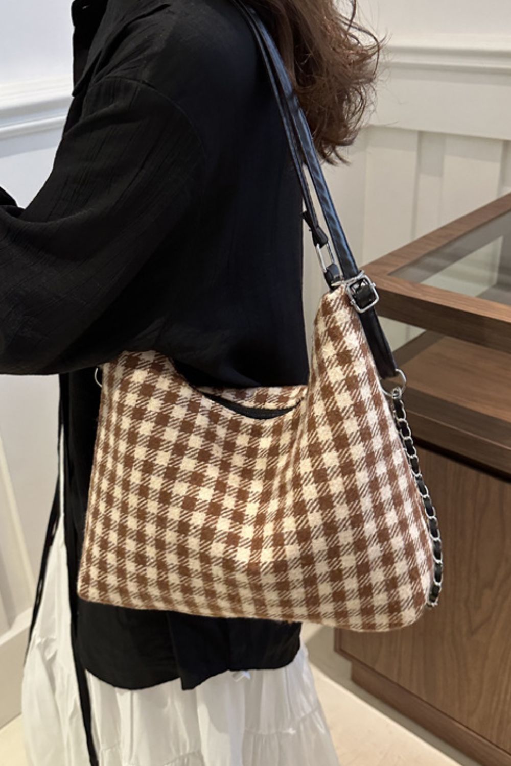 Plaid Adjustable Strap Handbag