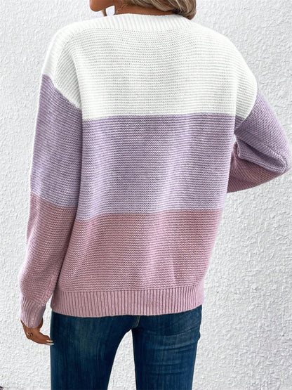 Color Block Drop Shoulder Long Sleeve Sweater