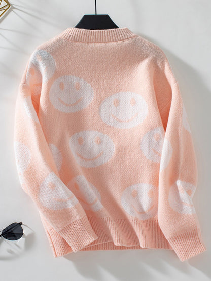 Smile Pattern Round Neck Long Sleeve Sweater