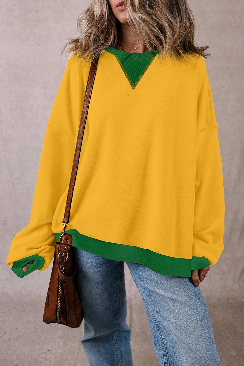 Contrast Round Neck Long Sleeve Sweatshirt