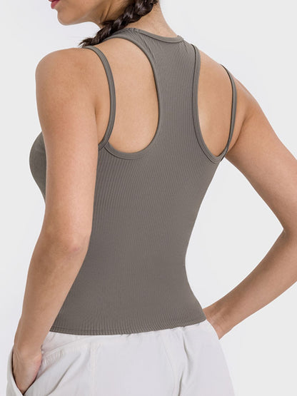 Cutout Round Neck Racerback Active Tank