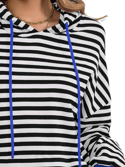 Drawstring Striped Long Sleeve Hoodie