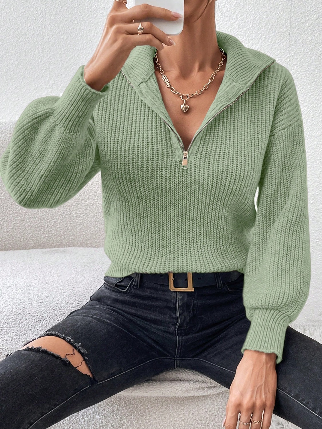 Honey Half Zip Dropped Shoulder Sweater