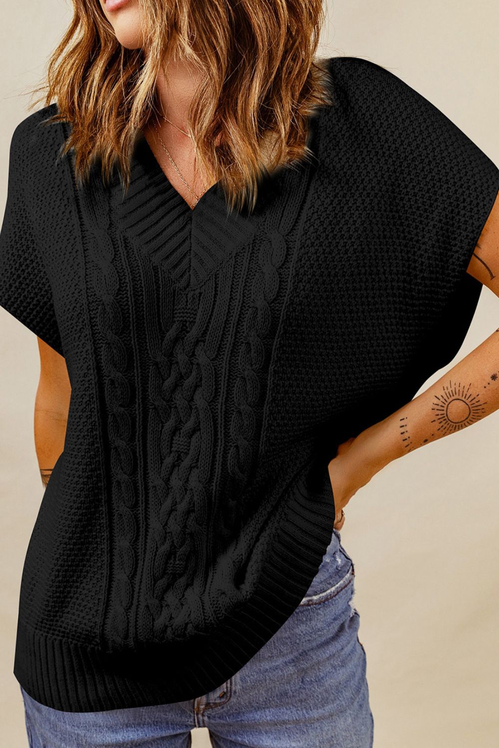 Cable-Knit V-Neck Sweater Vest