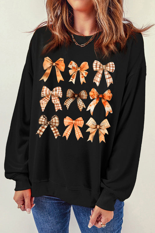 Bow Graphic Round Neck Long Sleeve Sweatshirt