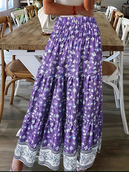 Full Size Tiered Printed Elastic Waist Skirt