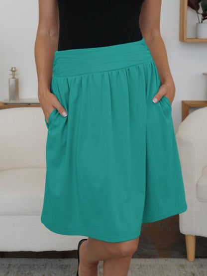 Elastic Waist Skirt with Pockets