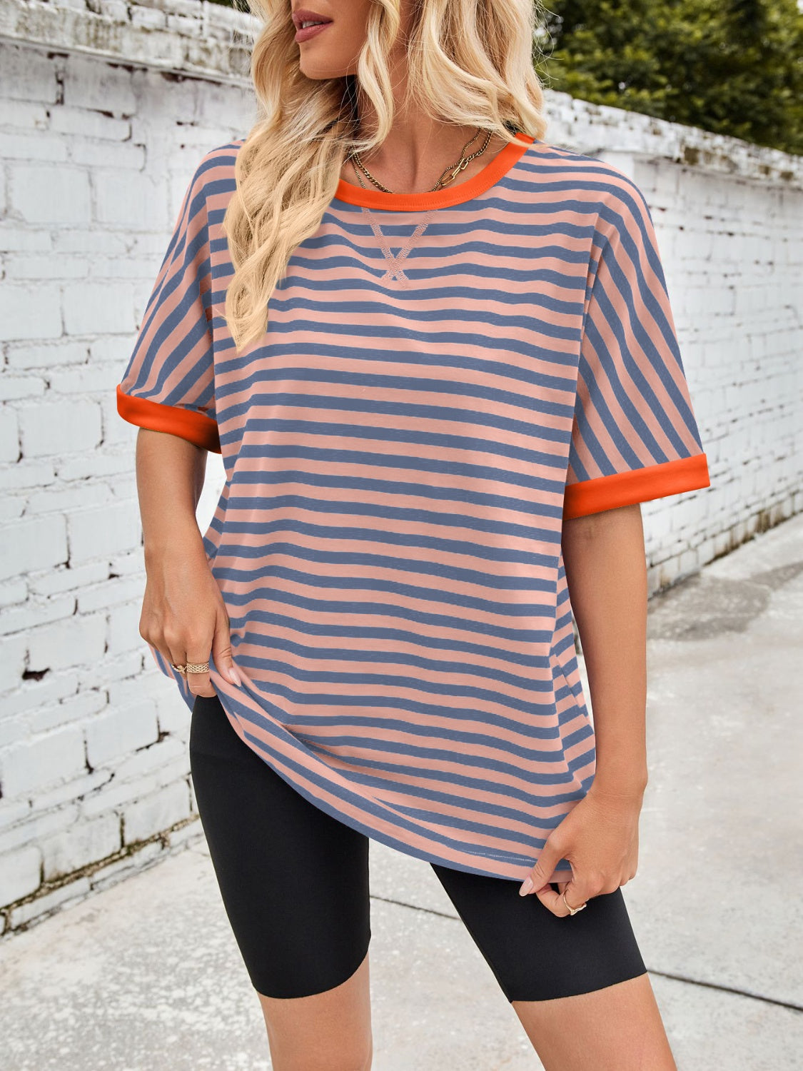 Lovelet Striped Round Neck Half Sleeve T-Shirt