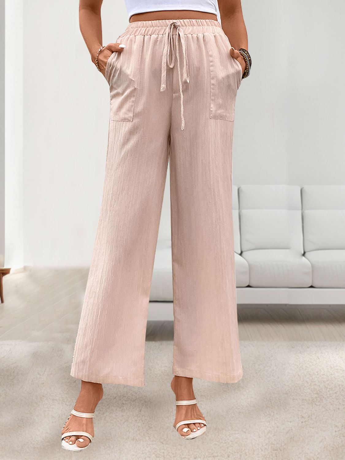 Tied Wide Leg Pants with Pockets