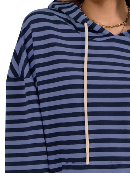 Drawstring Striped Long Sleeve Hoodie