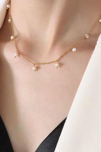 18K Gold-Plated Titanium Steel Pearl Necklace