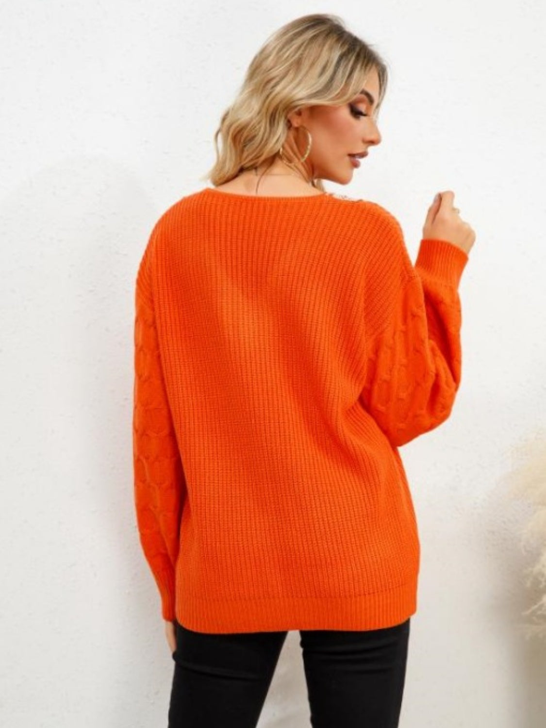 V-Neck Dropped Shoulder Long Sleeve Sweater